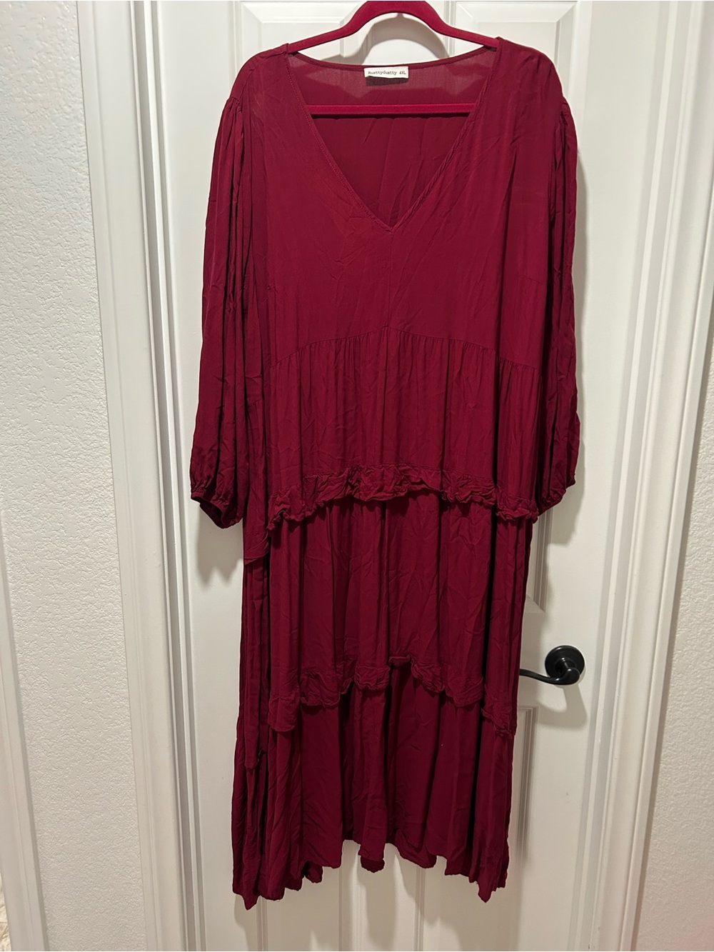 Boho Tiered V-Neck Maxi Dress in Deep Wine